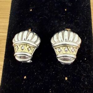 LAGOS CAVIAR Sterling & 18K Yellow Gold Ribbon Dome Criss Cross Post Earrings
